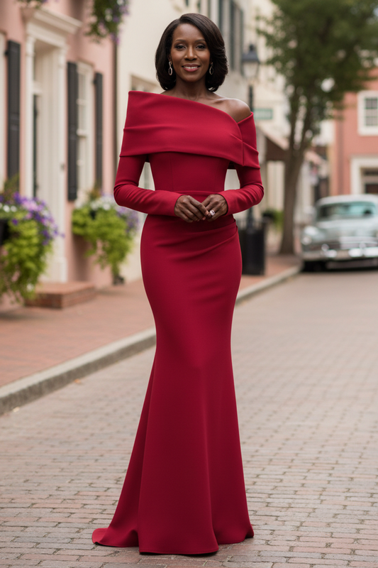 Off-the-Shoulder Long Sleeve Mermaid Evening Gown