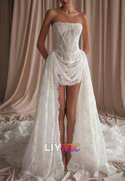 Strapless Lace Corset Wedding Dress with Train