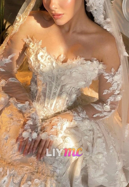Off-Shoulder Mermaid Wedding Dress with Overskirt
