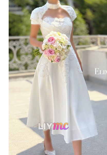 Midi A-Line Wedding Dress with Beaded Capelet
