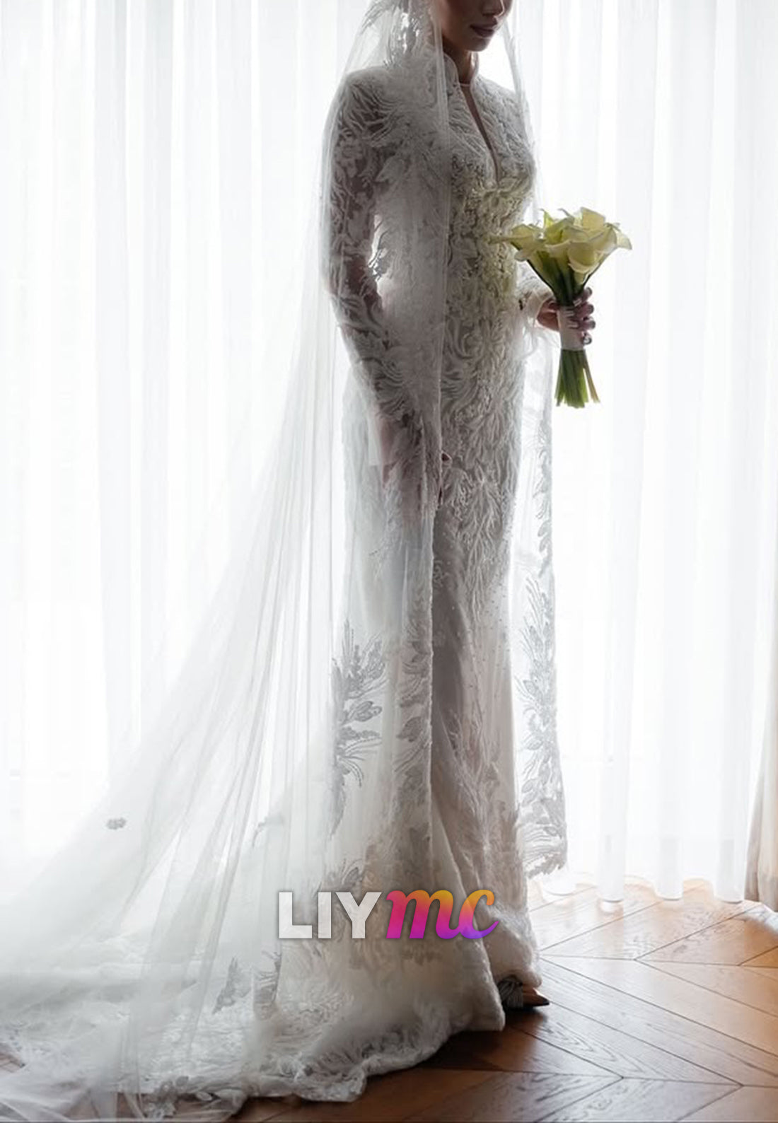 Vintage High Neck Lace Sheath Wedding Dress