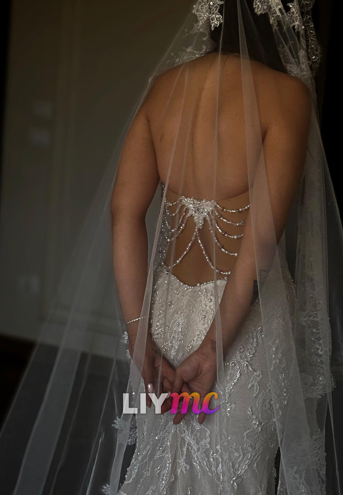 Corset Mermaid Lace Wedding Dress with Beaded Back