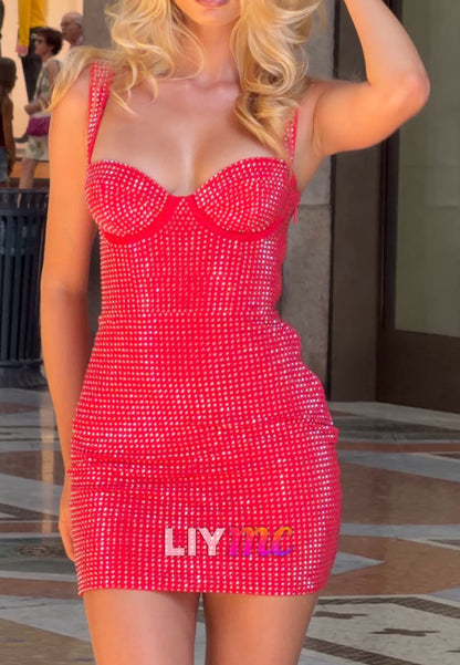 Rhinestone Bustier Mini Dress with Shoulder Straps