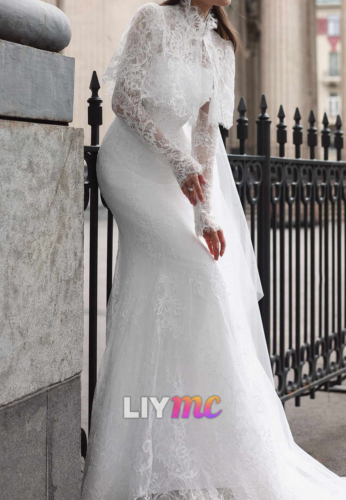 Lace Mermaid Wedding Dress with Capelet