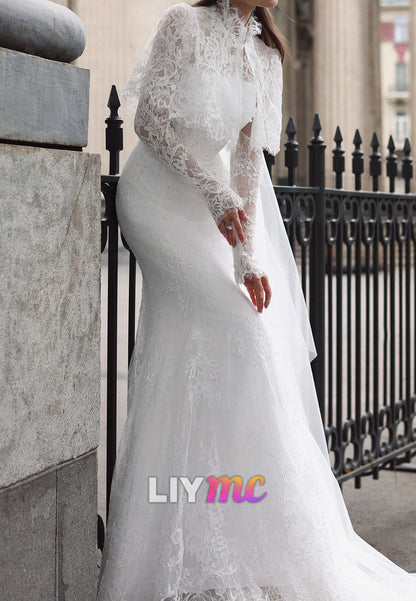 Lace Mermaid Wedding Dress with Capelet