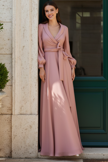 Long Sleeve Wrap Formal Maxi Dress with Sash