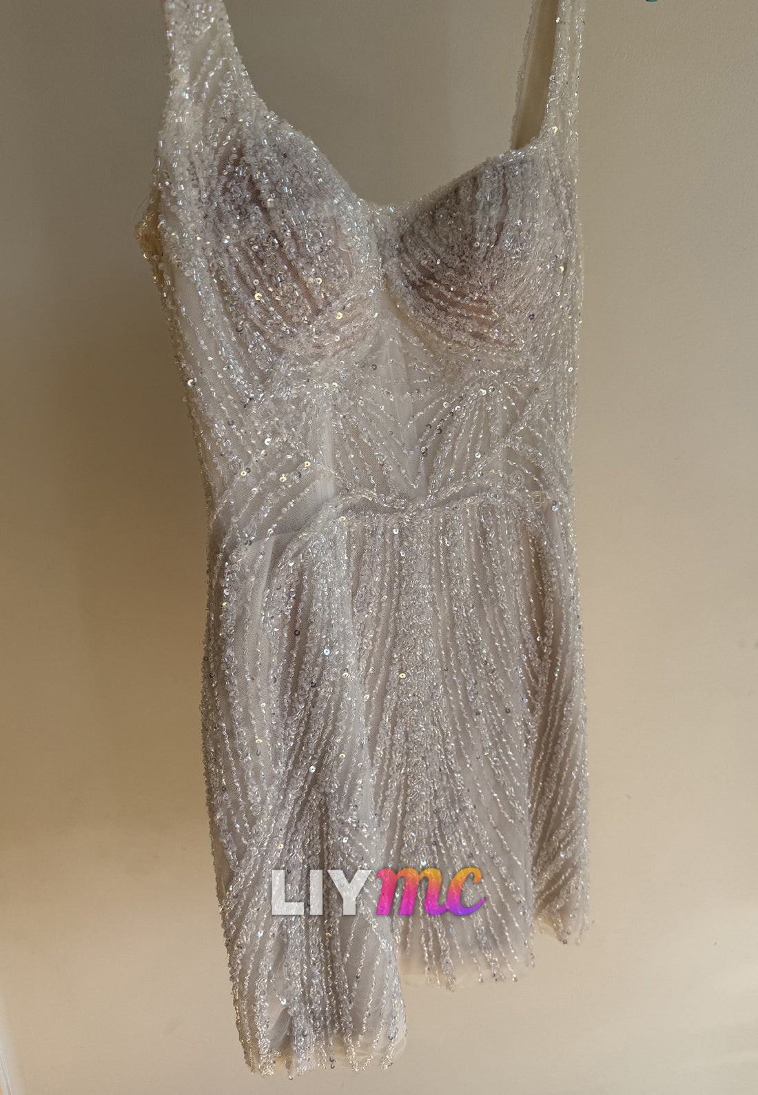 Sequin Beaded Mini Dress with Scoop Low Back