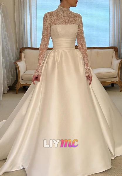 Illusion Lace Long Sleeve Ball Gown Wedding Dress