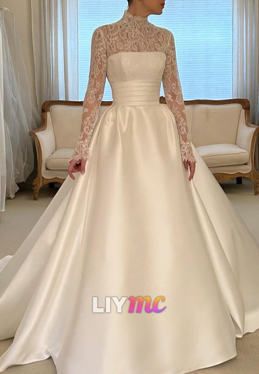Illusion Lace Long Sleeve Ball Gown Wedding Dress