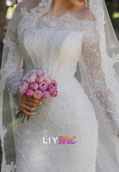 Off-the-Shoulder Lace Mermaid Wedding Dress