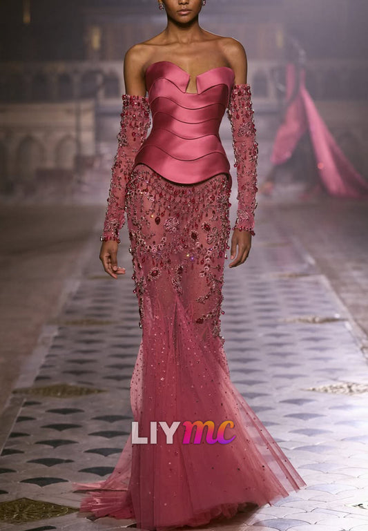 Corset-Style Off-the-Shoulder Beaded Mermaid Gown