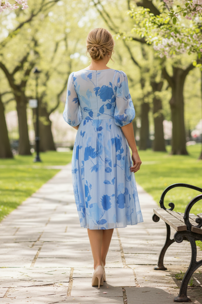 Floral Pleated Organza Midi Dress