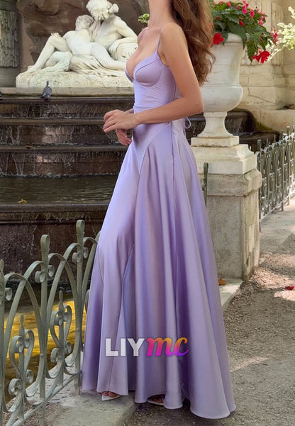 Satin Bustier A-Line Gown with Spaghetti Straps