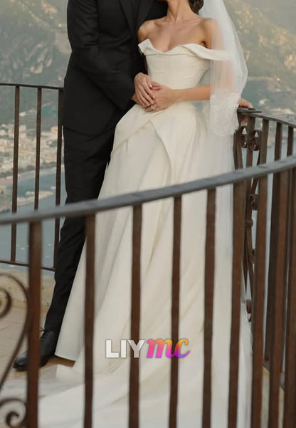 Off-the-Shoulder Draped A-Line Wedding Dress