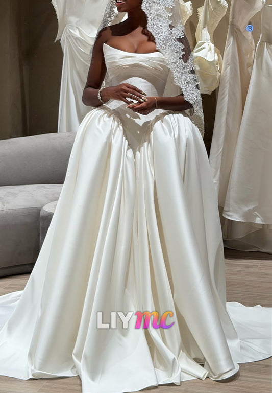 Strapless Satin Ball Gown Corset Wedding Dress