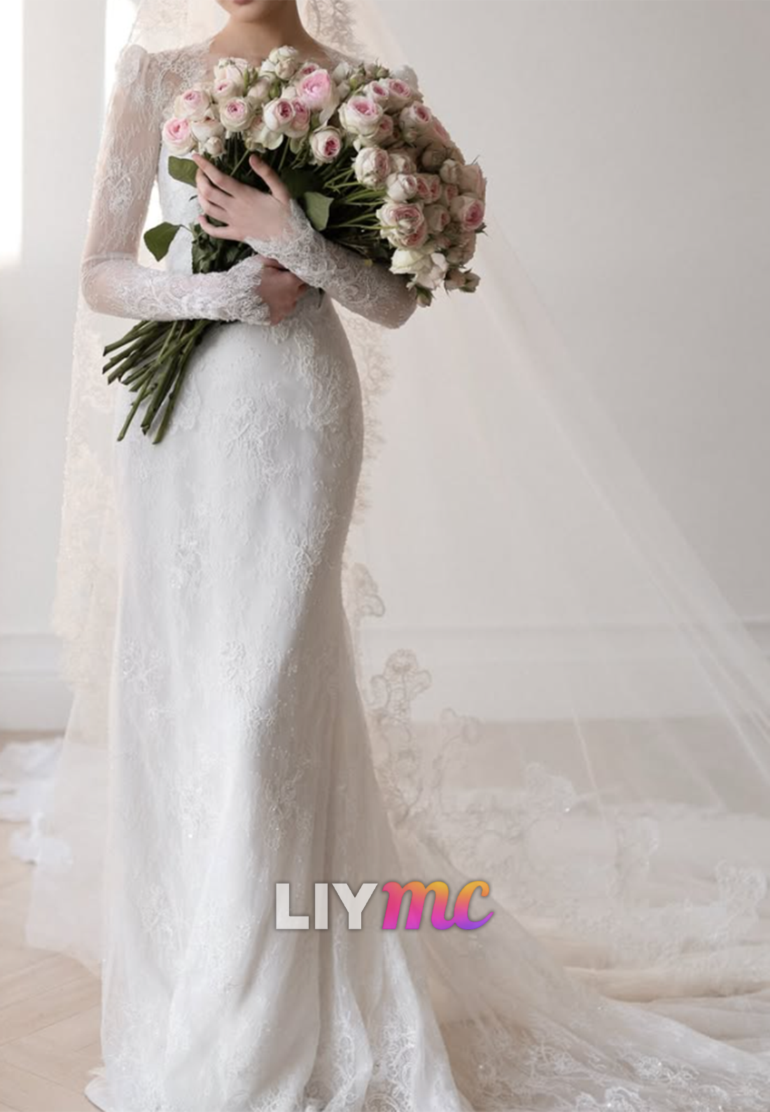 Lace Long Sleeve Wedding Dress with Overskirt