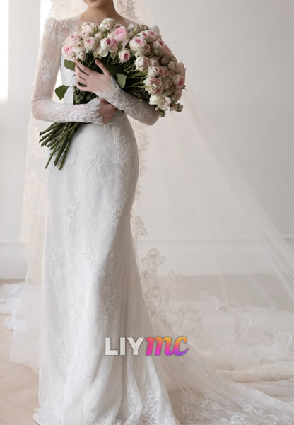 Lace Long Sleeve Wedding Dress with Overskirt