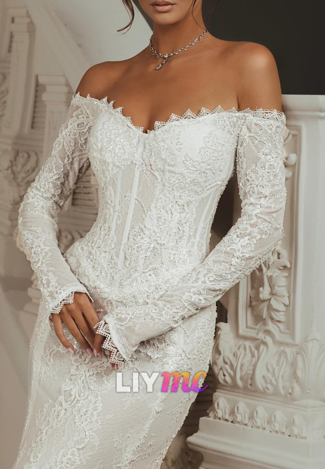 Off-Shoulder Lace Mermaid Corset Wedding Dress