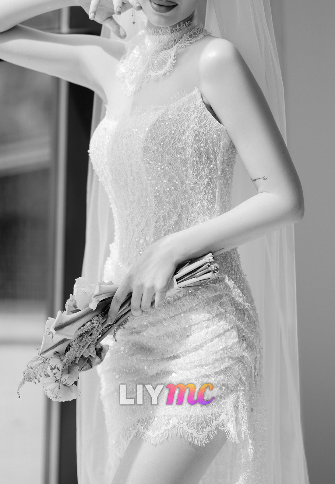 Strapless Ruched Lace Corset Mini Wedding Dress