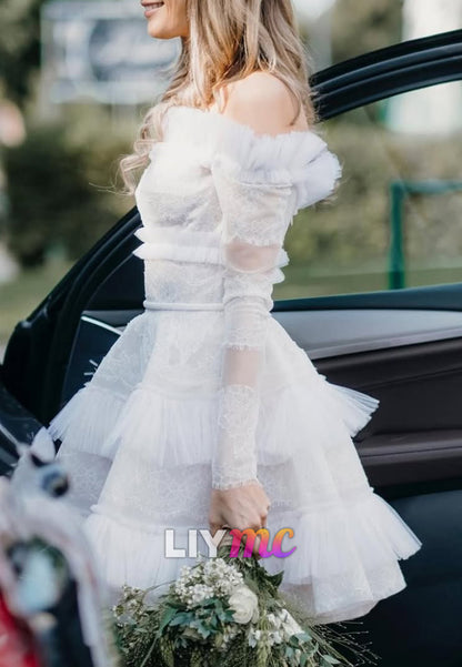 Tiered Tulle & Lace Off-the-Shoulder Mini Dress