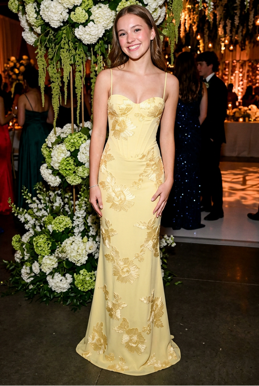 Floral Jacquard Corset Gown with Lace-Up Back