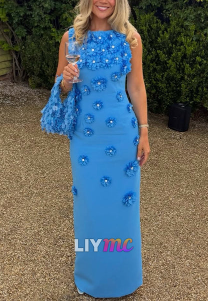 3D Floral Applique Sleeveless Column Maxi Dress