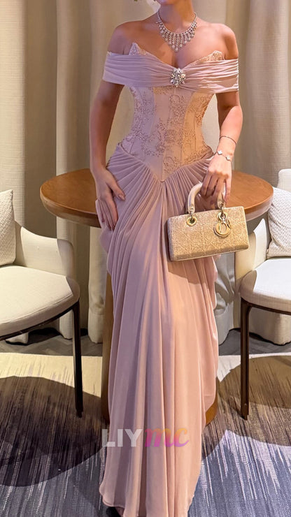 Off-Shoulder Corset Gown with Draped Skirt