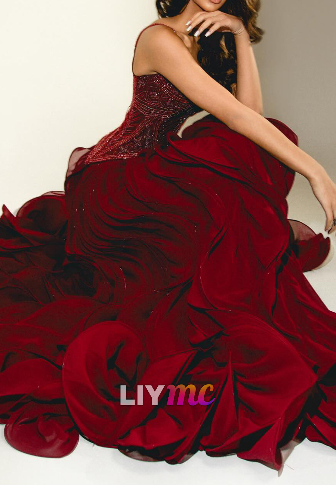 Beaded Corset Ball Gown with Cascading Ruffles
