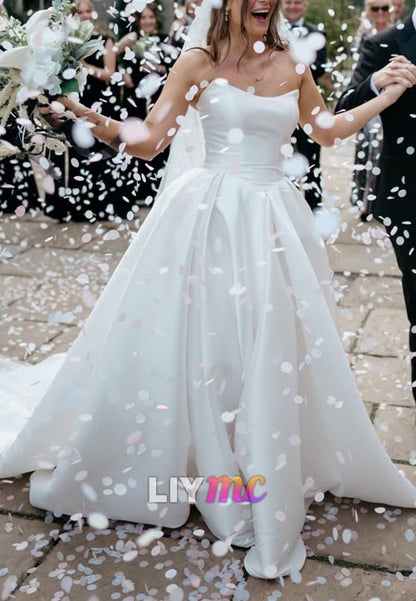 Strapless Pleated Ball Gown Wedding Dress
