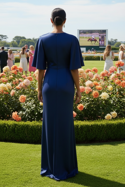 Twist-Front Flutter Sleeve Column Gown