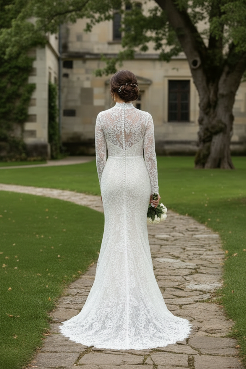 High Neck Lace Corset Mini Dress with Long Sleeves