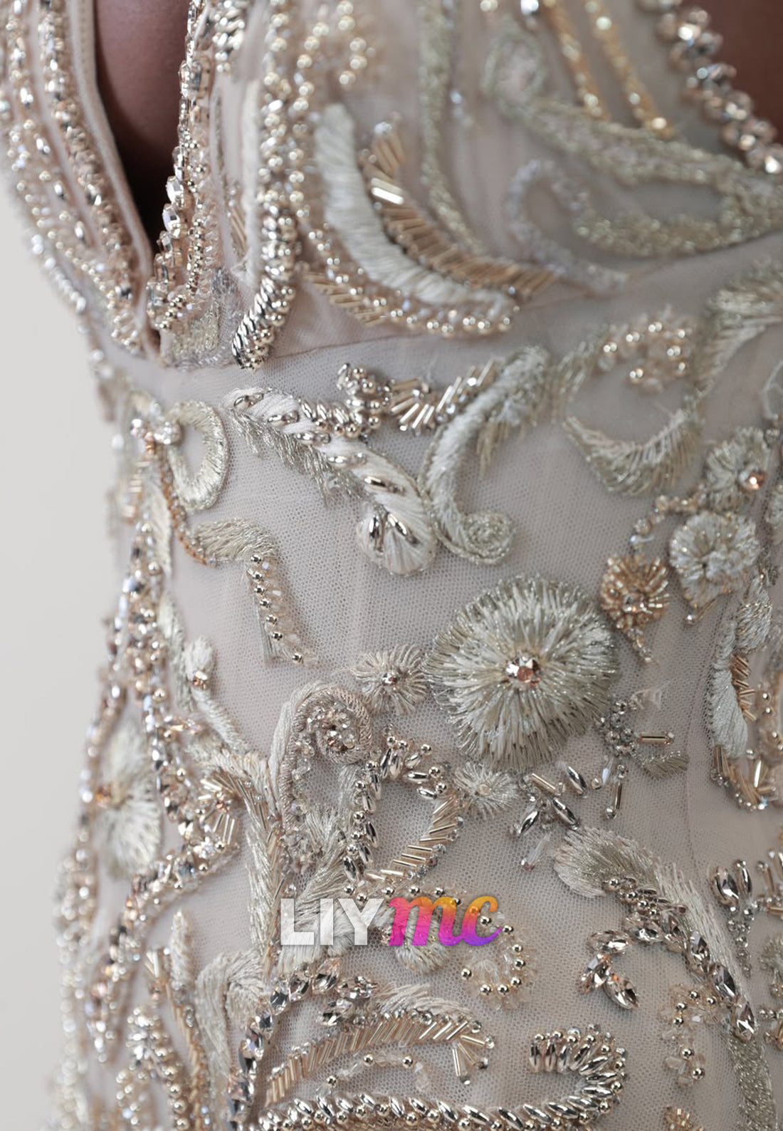 Halter Beaded Bodice Pleated Evening Gown