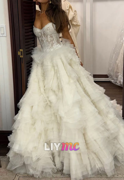 Tiered Ruffle Tulle Ball Gown Wedding Dress