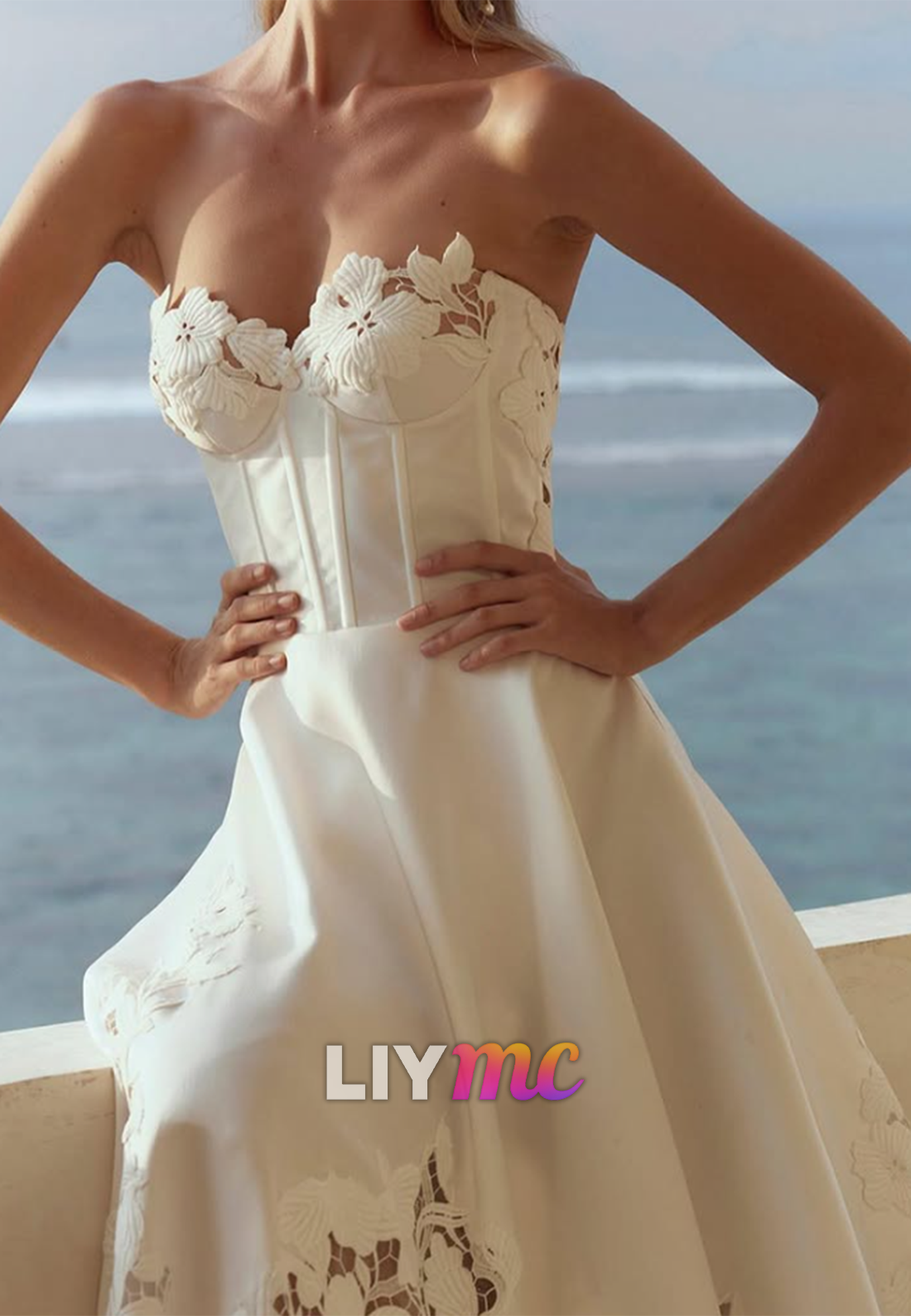 Strapless Lace Corset Satin A-Line Wedding Gown