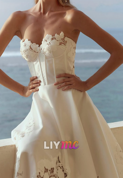 Strapless Lace Corset Satin A-Line Wedding Gown
