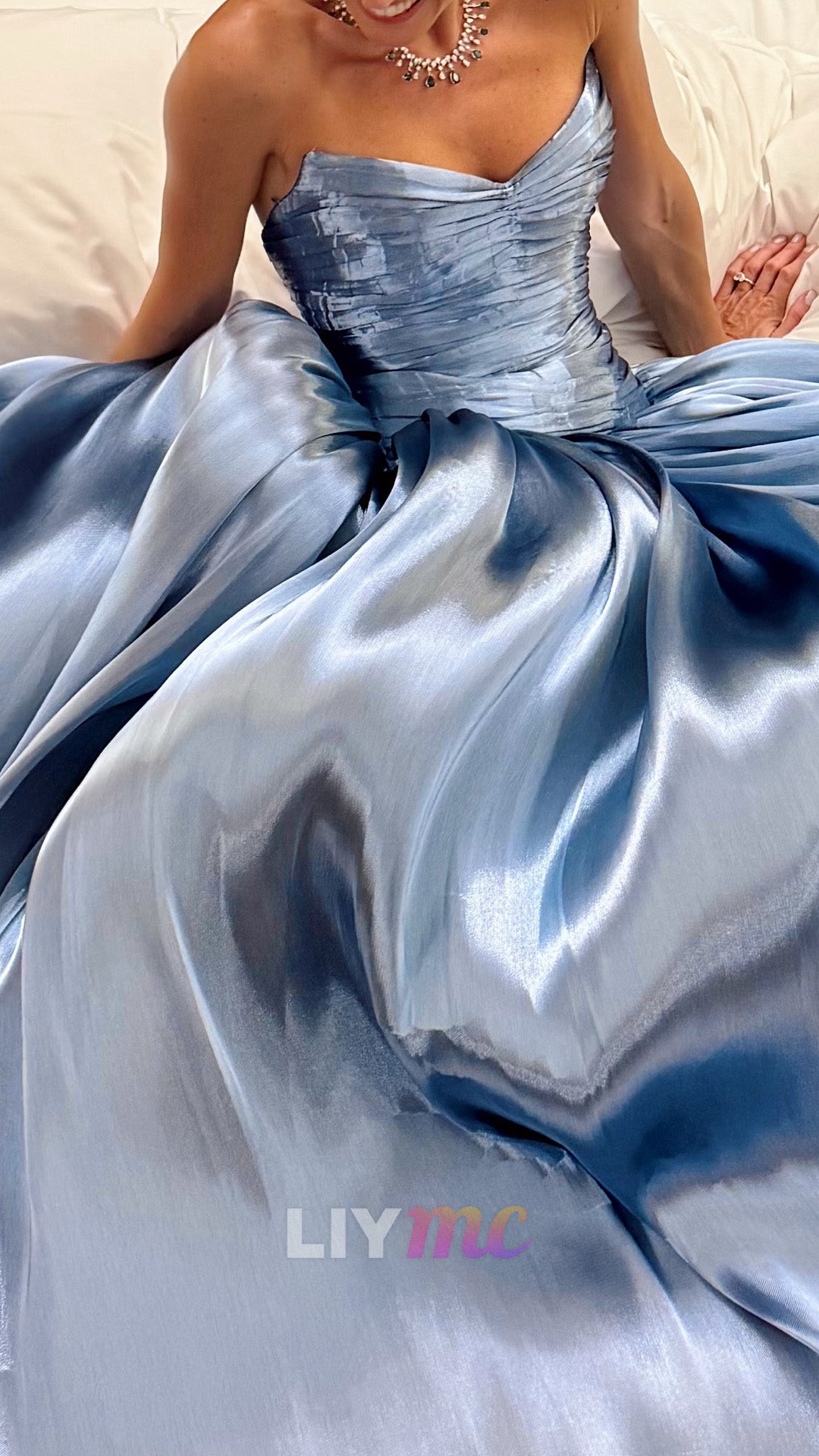 Strapless Ruched Bodice Ball Gown with Matching Shawl
