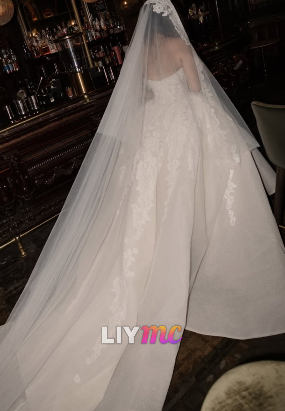 Strapless Lace Applique Ball Gown Wedding Dress