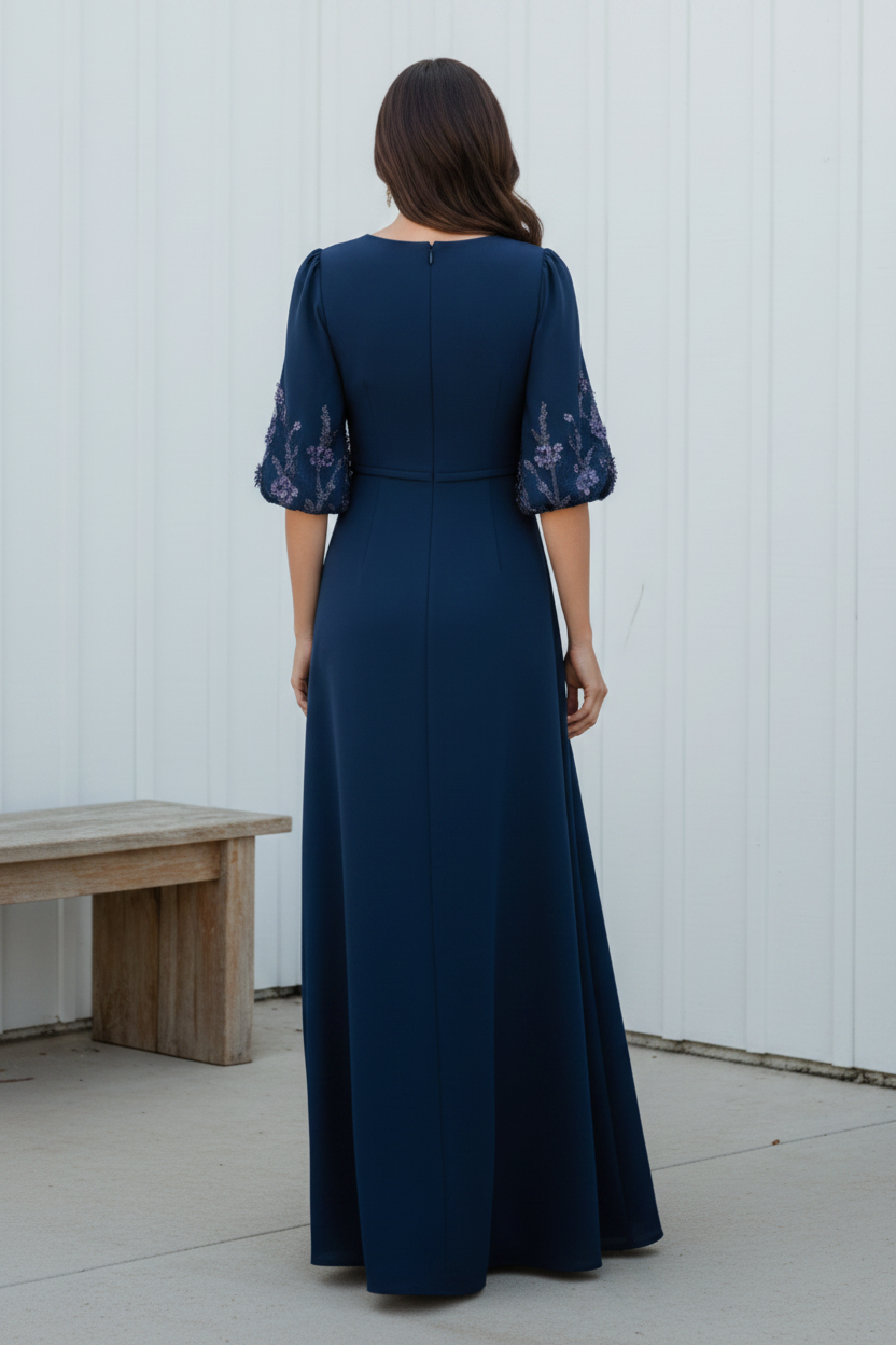 A-Line Evening Gown with Embellished Sleeves