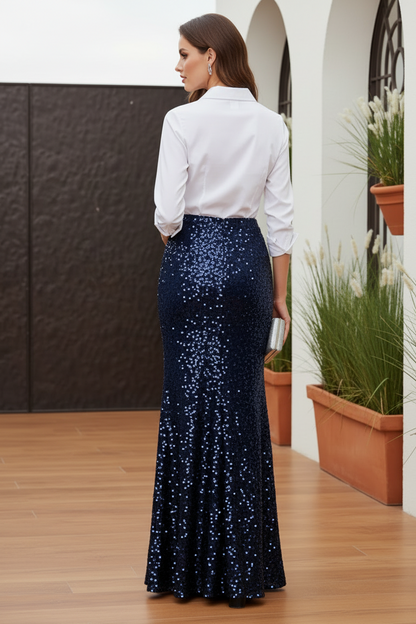 Sequined Column Skirt Shirt Gown