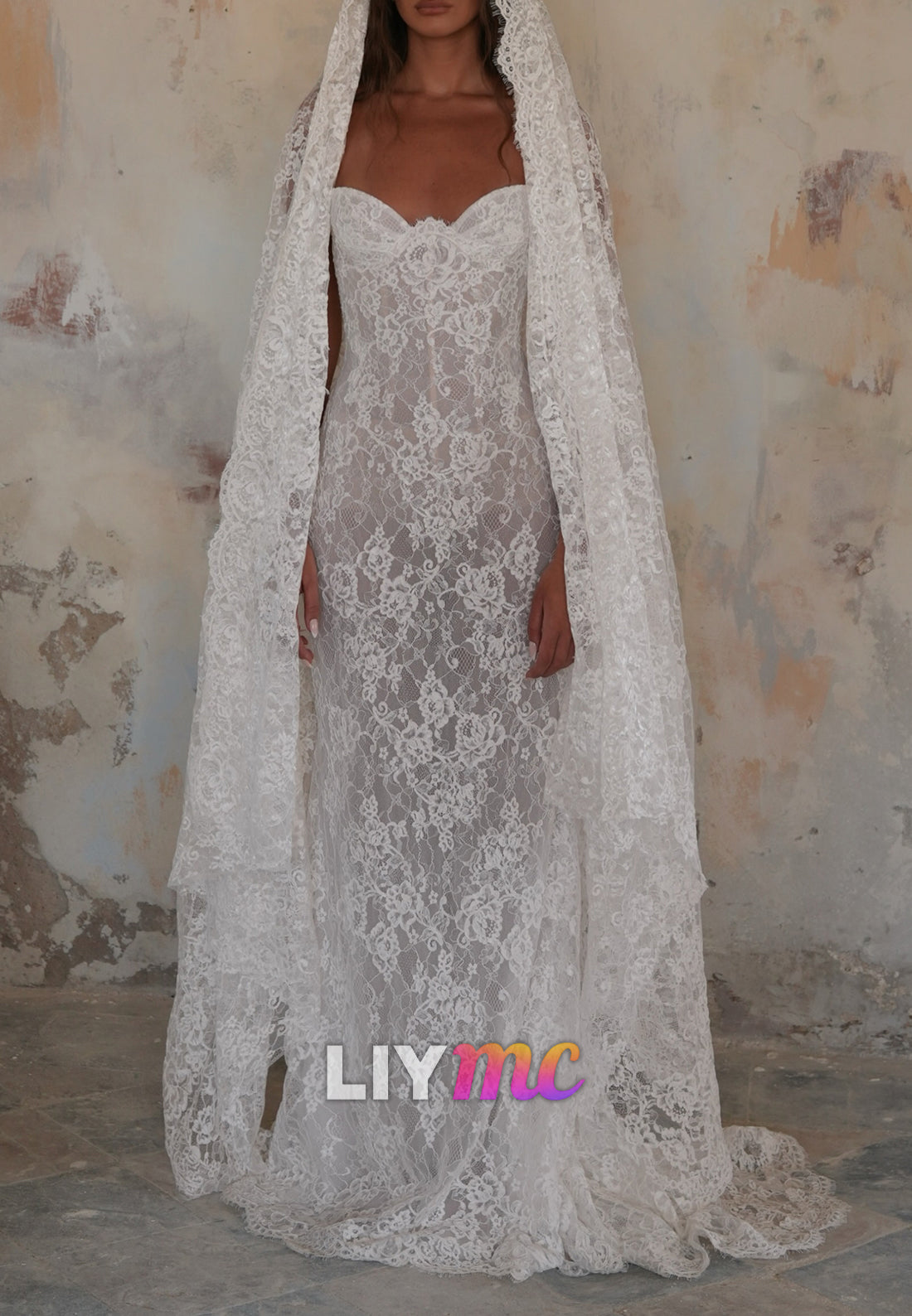 Strapless Sweetheart Lace Mermaid Wedding Dress