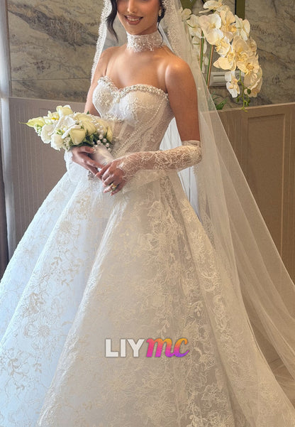 Strapless Lace Corset Ball Gown Wedding Dress