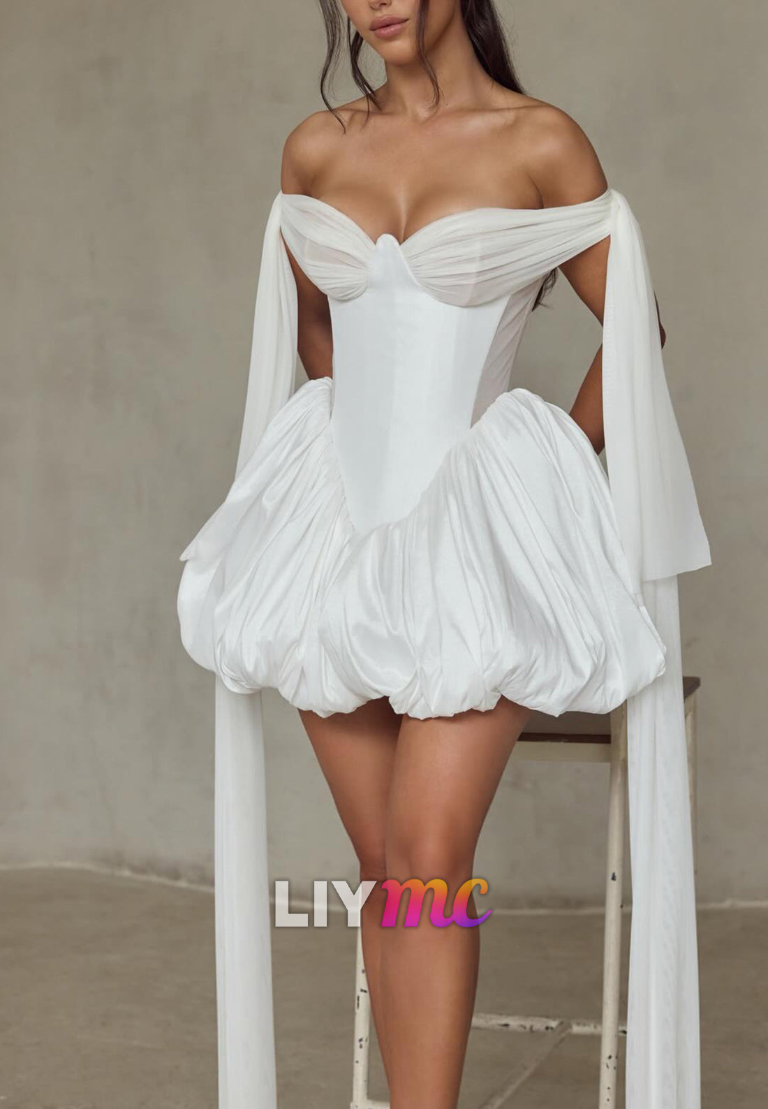 Off-The-Shoulder Corset Bubble Mini Dress