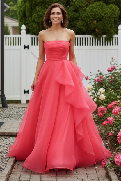 Strapless Organza Gown with Cascading Ruffles