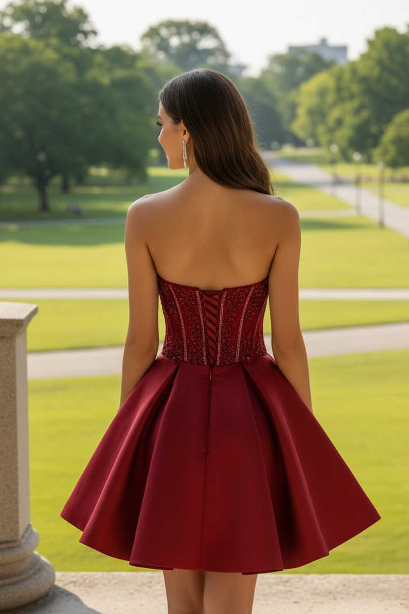 Corset Bodice Satin Fit and Flare Mini Dress