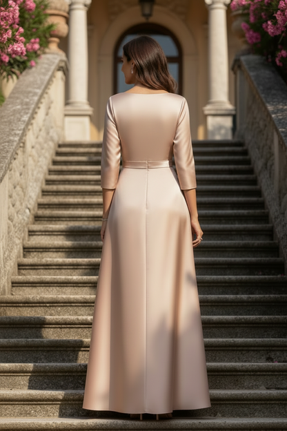 Satin Bateau Neck 3/4 Sleeve High-Low Evening Dress