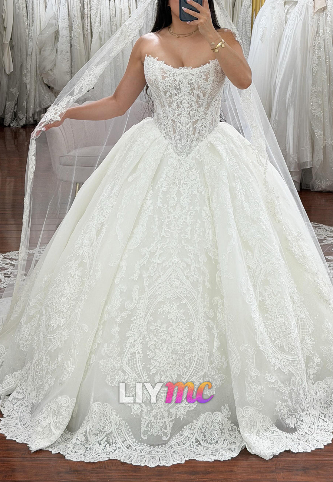 Strapless Lace Corset Ball Gown Wedding Dress