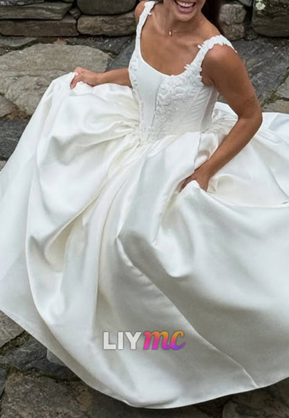 Beaded Lace Ball Gown Wedding Dress with Pockets
