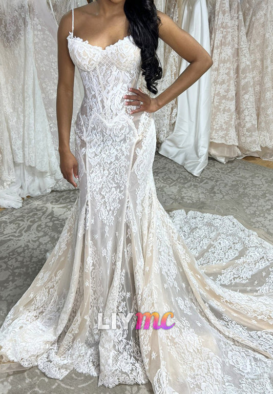 Lace Corset Mermaid Wedding Dress with Train