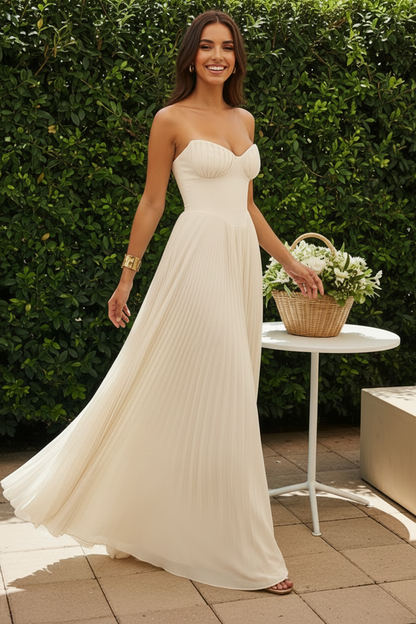 Strapless Sweetheart Pleated Evening Gown