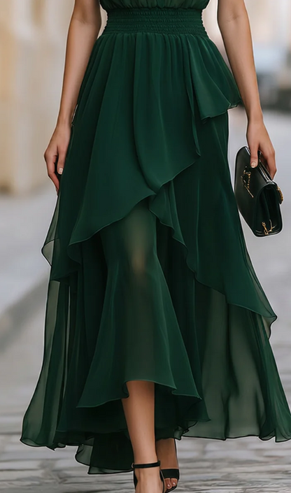 Halter High-Neck Tiered Chiffon Maxi Dress
